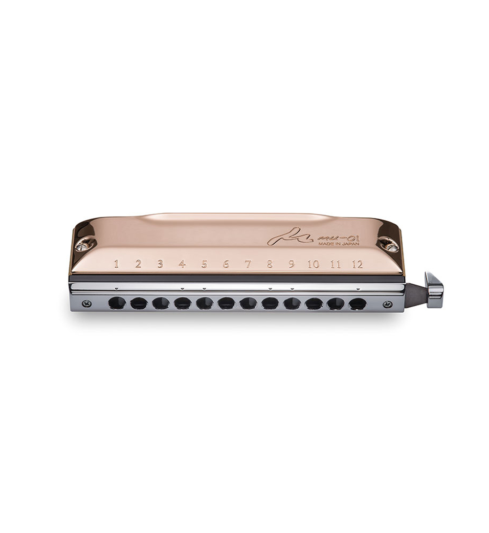 Tombo Mu/Mew Short Cross Chromatic Harmonica - Pink Gold Coating