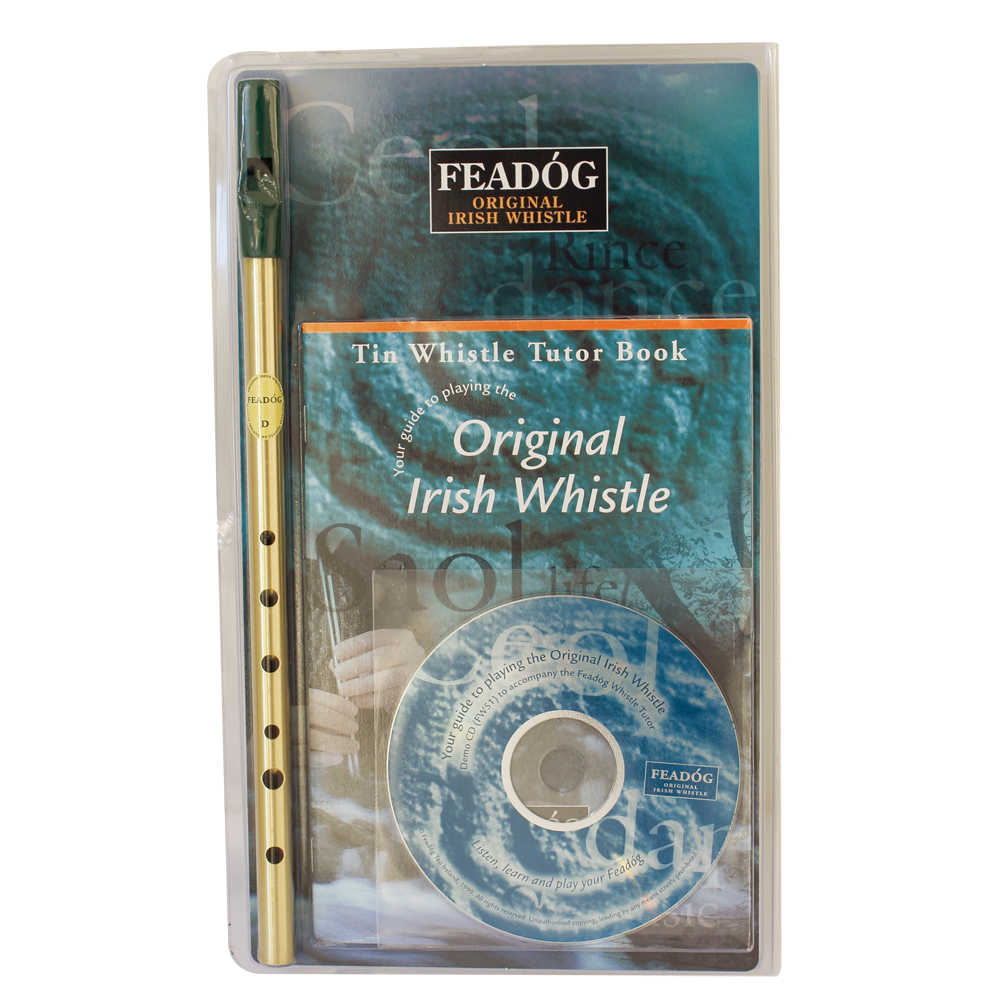 Feadog Irish Whistle D Brass Triple Pack Tutor Book + CD